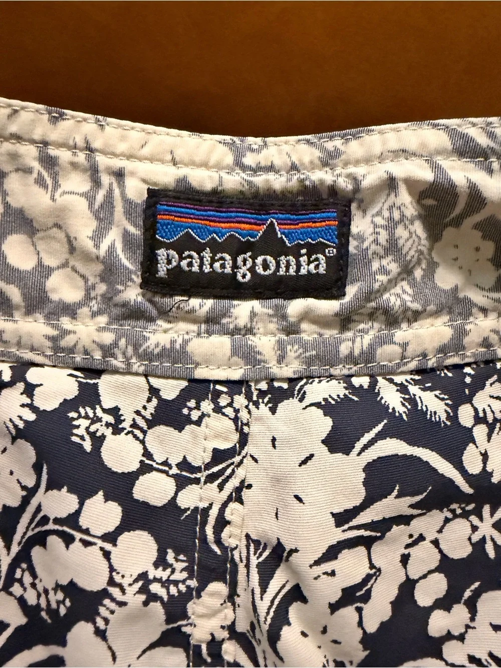 Patagonia Men's Floral Print Swim Trunks - White & Navy